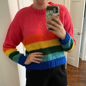 Primark Cozy Colorful Rainbow Striped Knit Sweater Size Small 6/8